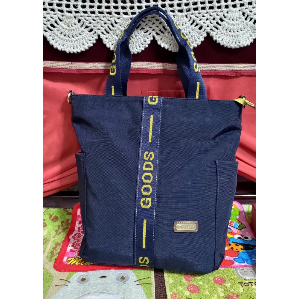 二手GOODS 織帶黃藍 大托特包 防潑水 手提包 肩背包 COACH售出 咖啡三層肩背包 手提包-細節圖2