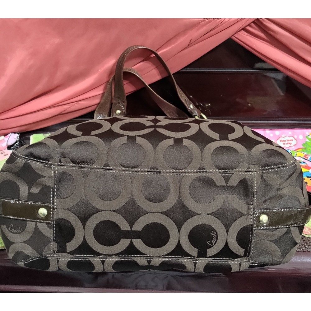 二手GOODS 織帶黃藍 大托特包 防潑水 手提包 肩背包 COACH售出 咖啡三層肩背包 手提包-細節圖5