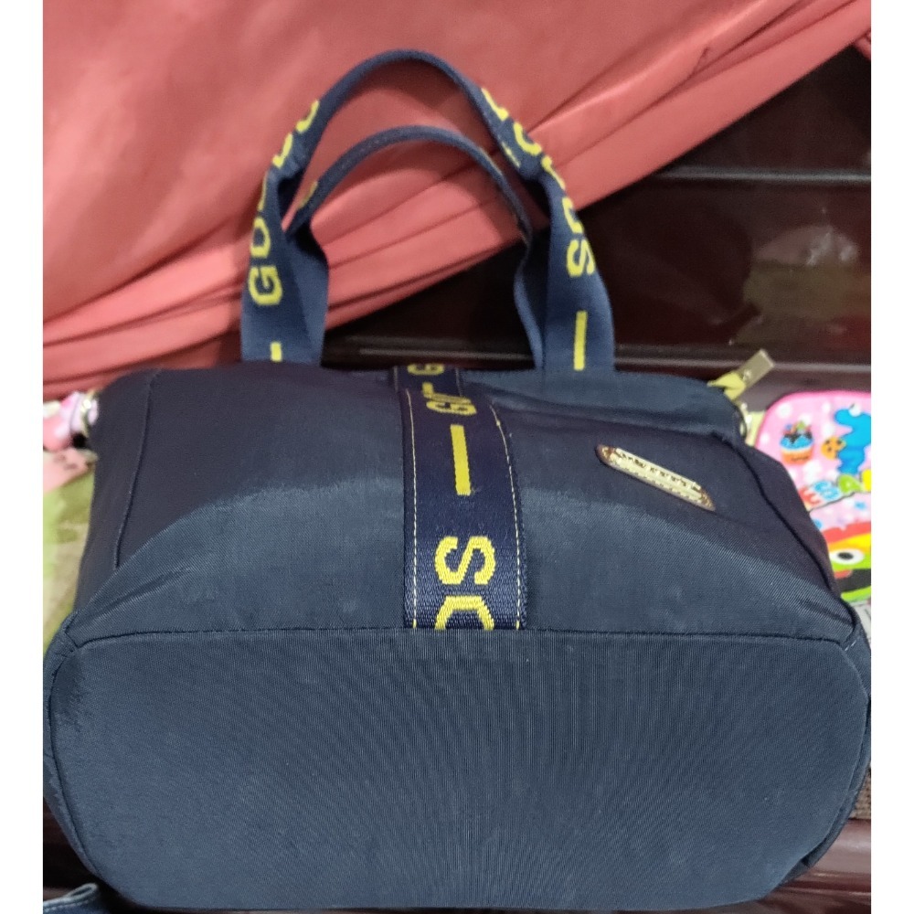 二手GOODS 織帶黃藍 大托特包 防潑水 手提包 肩背包 COACH售出 咖啡三層肩背包 手提包-細節圖7