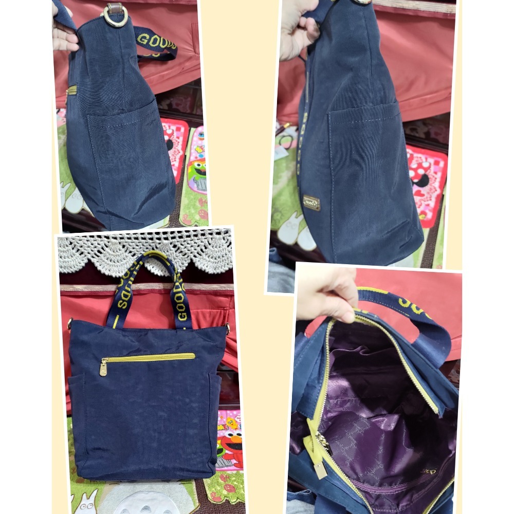 二手GOODS 織帶黃藍 大托特包 防潑水 手提包 肩背包 COACH售出 咖啡三層肩背包 手提包-細節圖8