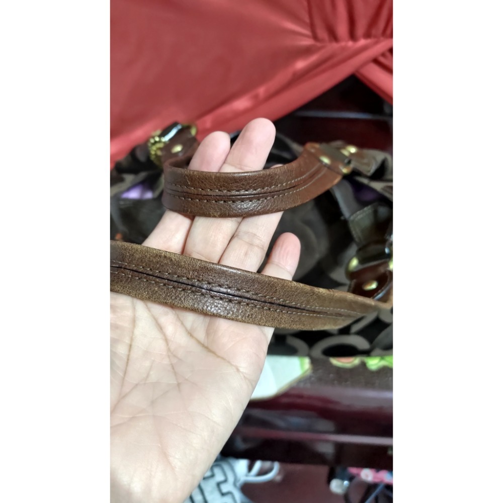 二手GOODS 織帶黃藍 大托特包 防潑水 手提包 肩背包 COACH售出 咖啡三層肩背包 手提包-細節圖9