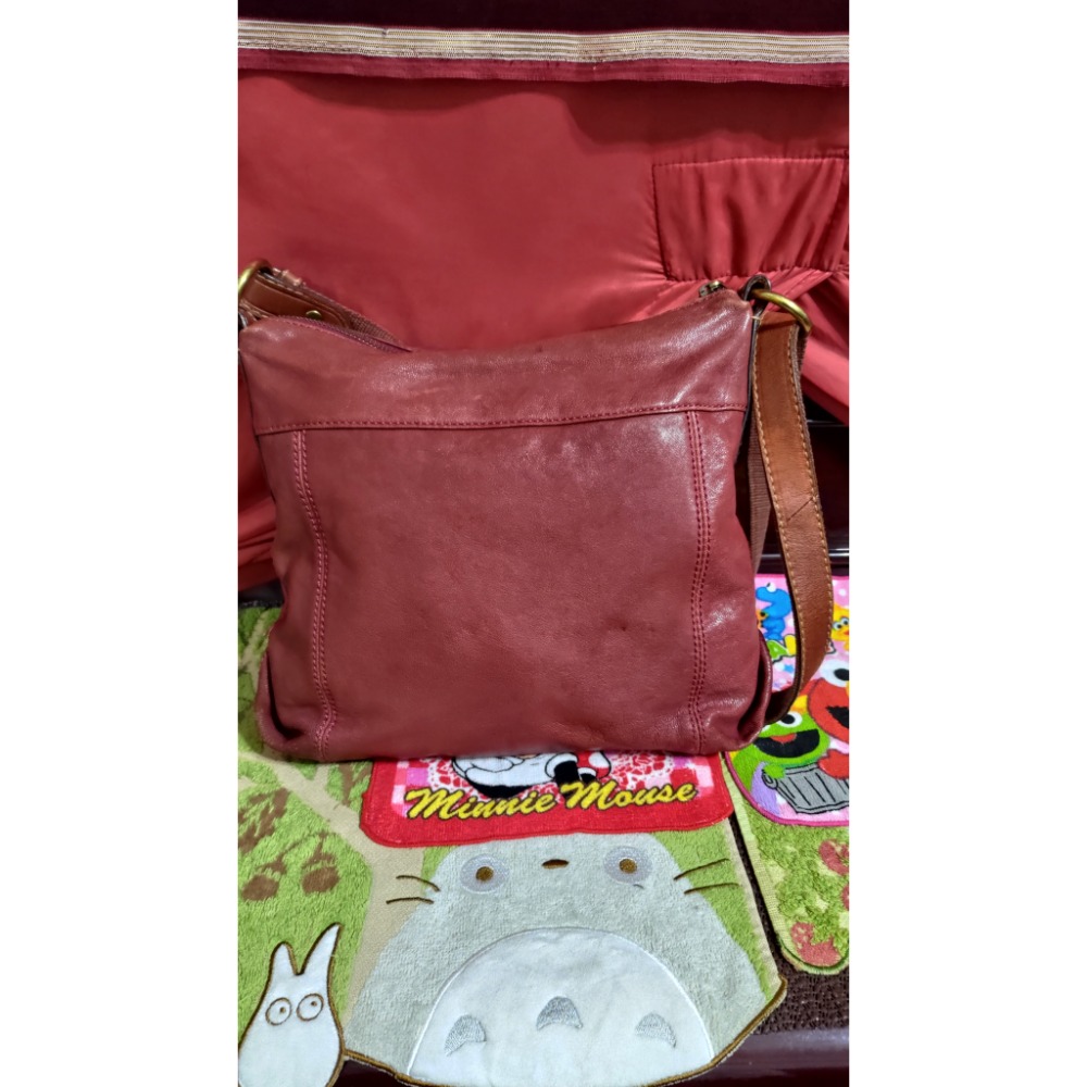 二手 FOSSIL 真皮革 肩斜背包 黑色真皮水桶包手提 肩斜背包-細節圖2