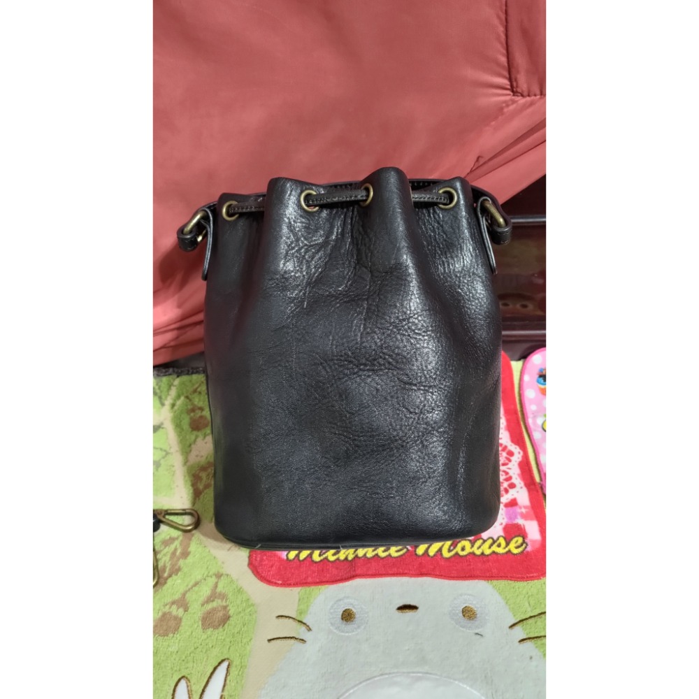 二手 FOSSIL 真皮革 肩斜背包 黑色真皮水桶包手提 肩斜背包-細節圖3