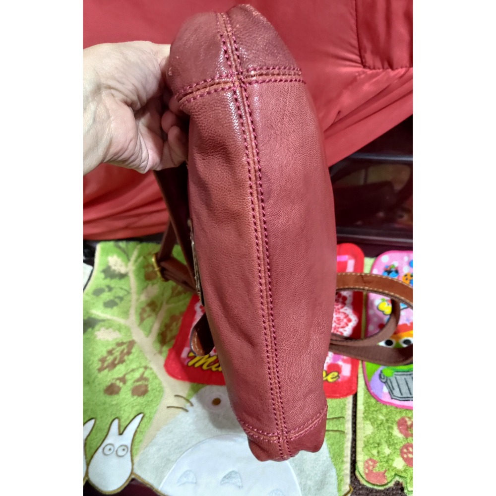 二手 FOSSIL 真皮革 肩斜背包 黑色真皮水桶包手提 肩斜背包-細節圖5