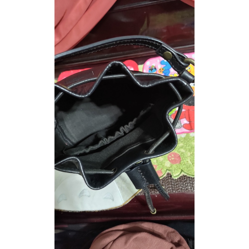 二手 FOSSIL 真皮革 肩斜背包 黑色真皮水桶包手提 肩斜背包-細節圖8