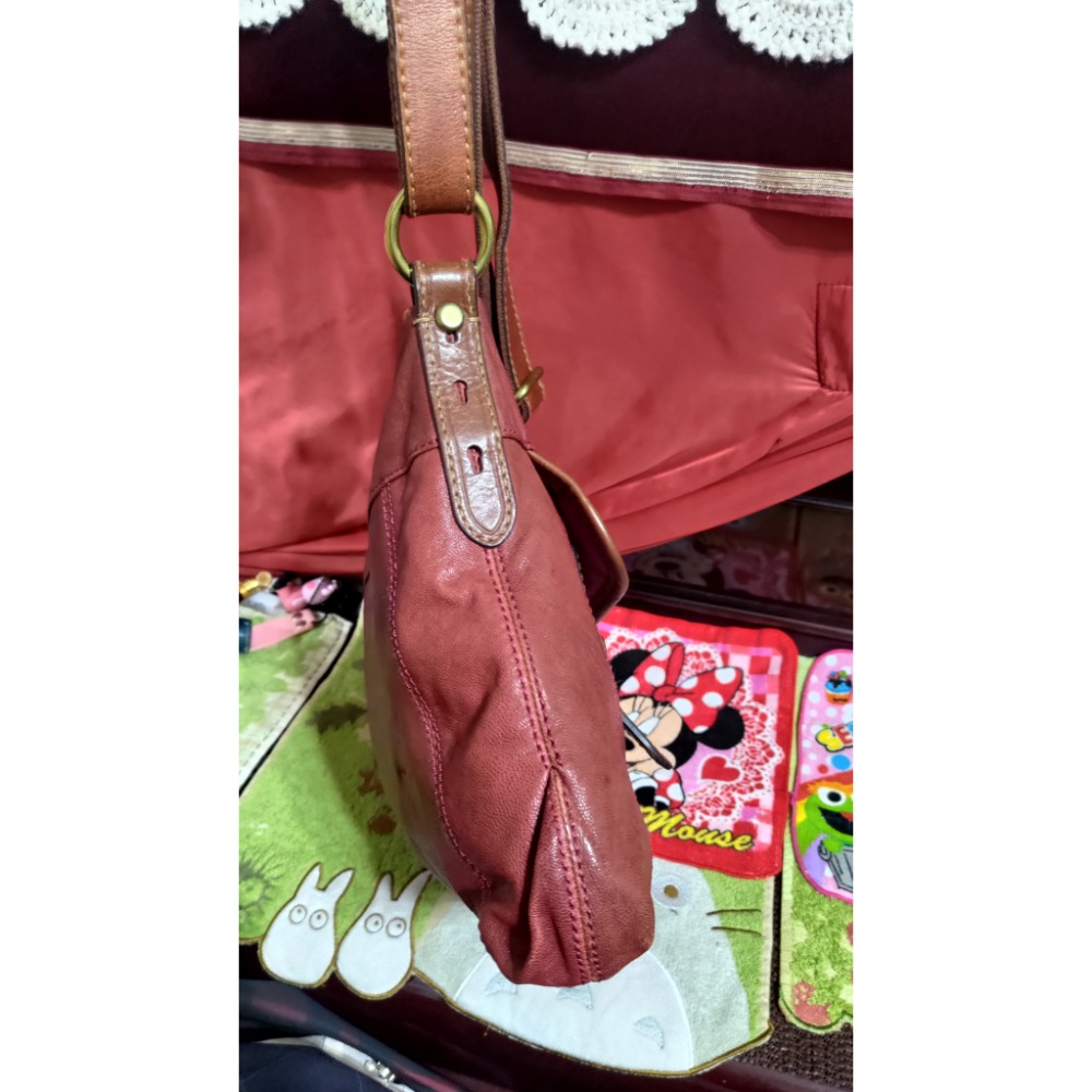 二手 FOSSIL 真皮革 肩斜背包 黑色真皮水桶包手提 肩斜背包-細節圖10