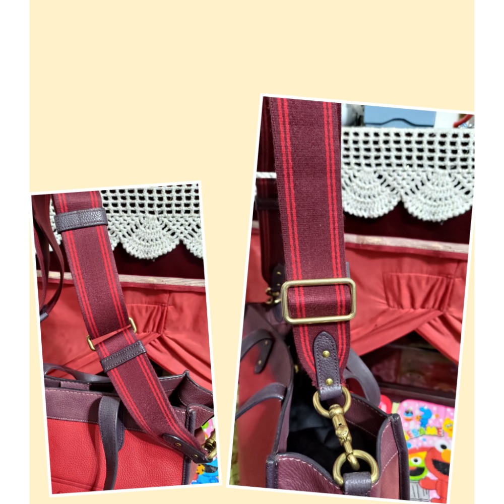 二手 瑕疵 COACH 皮革紅色拼色手提包肩背包斜背包-細節圖4