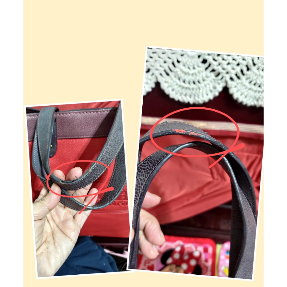 二手 瑕疵 COACH 皮革紅色拼色手提包肩背包斜背包-細節圖5