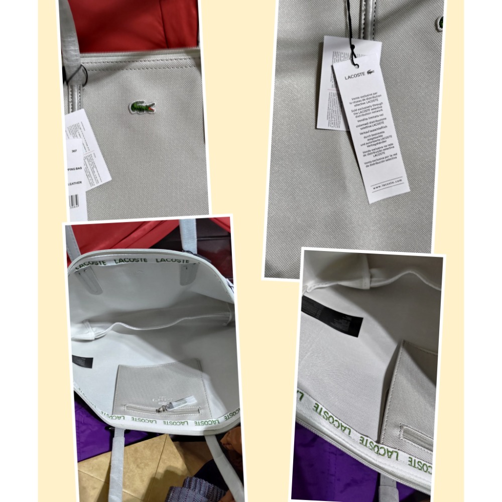 COS 雲朵包咖啡色兩側還有拉鍊口袋 大容量 Lacoste 銀色防水輕量托特包-細節圖2