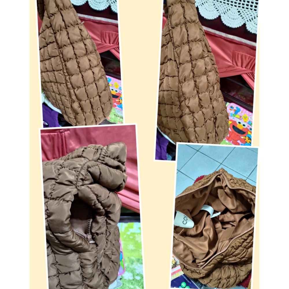 COS 雲朵包咖啡色兩側還有拉鍊口袋 大容量 Lacoste 銀色防水輕量托特包-細節圖3