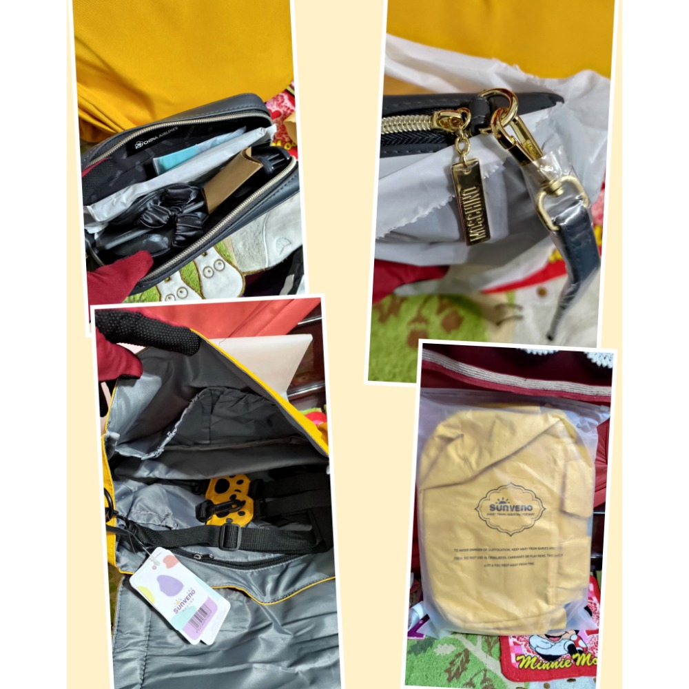 中華航空MOSCHINO過夜包 Meng Wa Wa 肩斜背包 推車手納包 置物掛袋-細節圖9