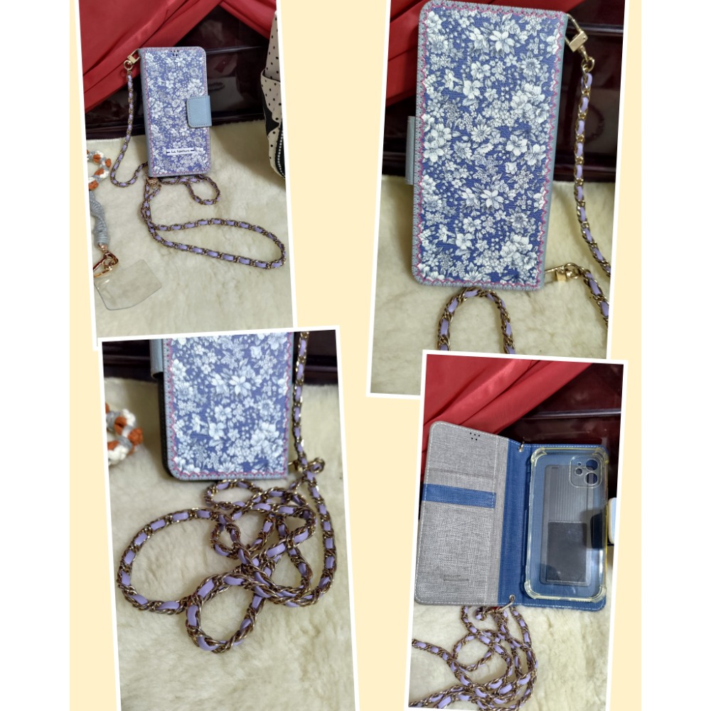 二手 小花朵朵 夕陽與花手機繩附夾片 open 帆布托特包 韓國設計師T-pocket手機包含長鍊背帶-細節圖2