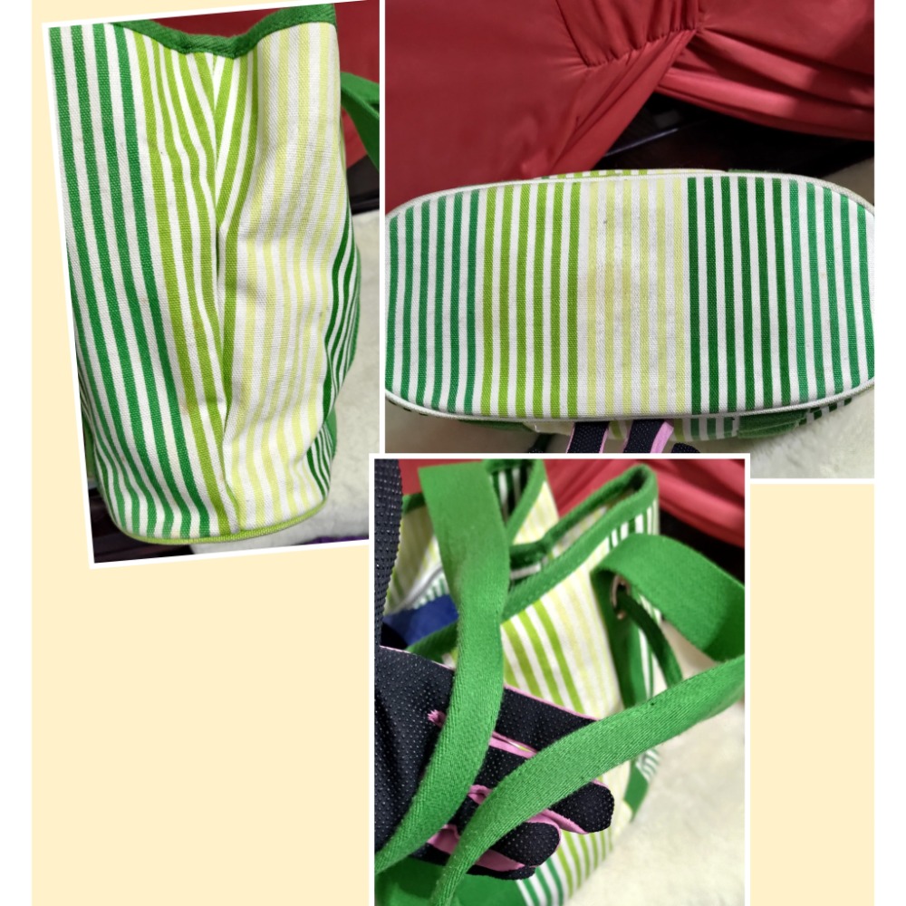 二手 mimo空氣後背包 手提包 LACOSTE 條紋帆布手提包 肩背包-細節圖4