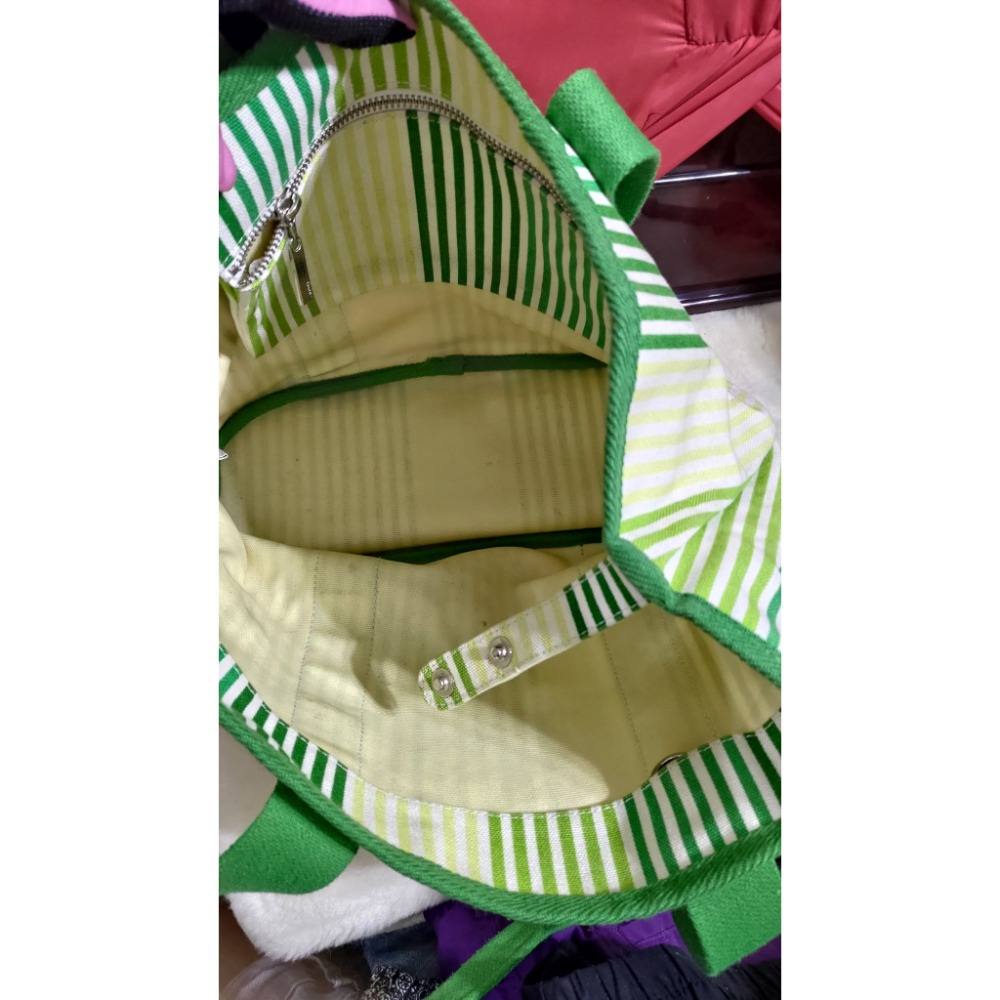 二手 mimo空氣後背包 手提包 LACOSTE 條紋帆布手提包 肩背包-細節圖8