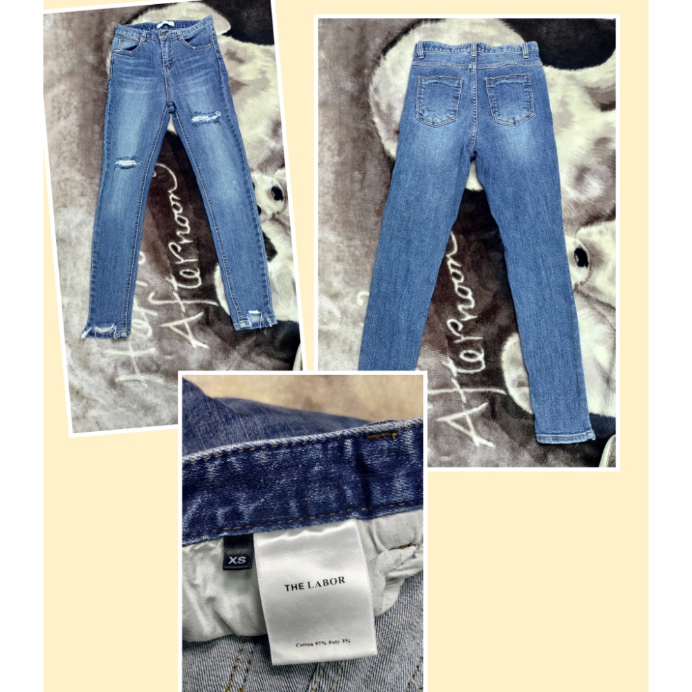 二手 正韓 THE LABOR 彈性牛仔褲 刷破 XS 歐都納 彈性牛仔褲XS 專櫃 Li Min Dan連身長褲15-規格圖3