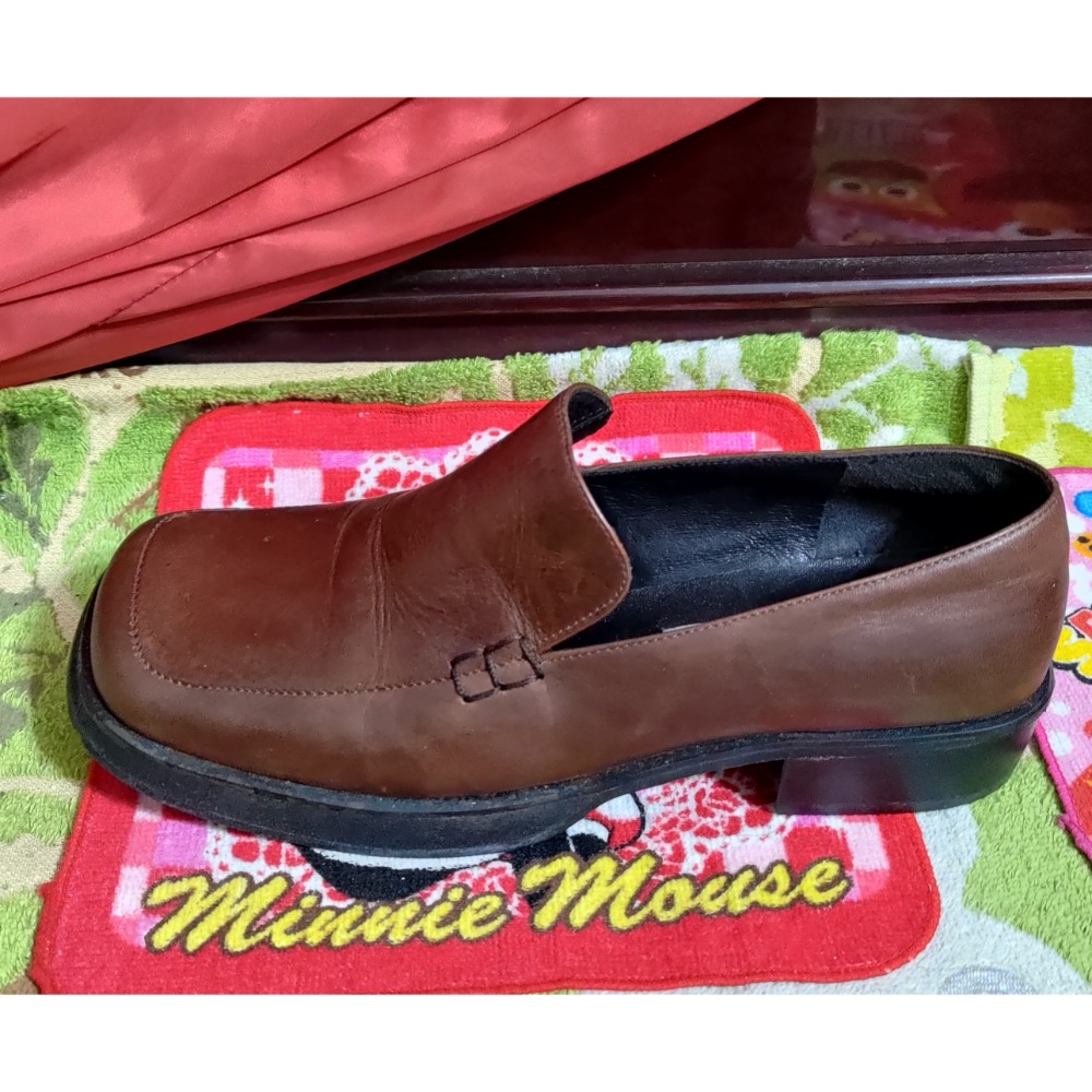 MAGY 方頭真皮 咖啡色 粗跟 樂福鞋22.5公分-細節圖3