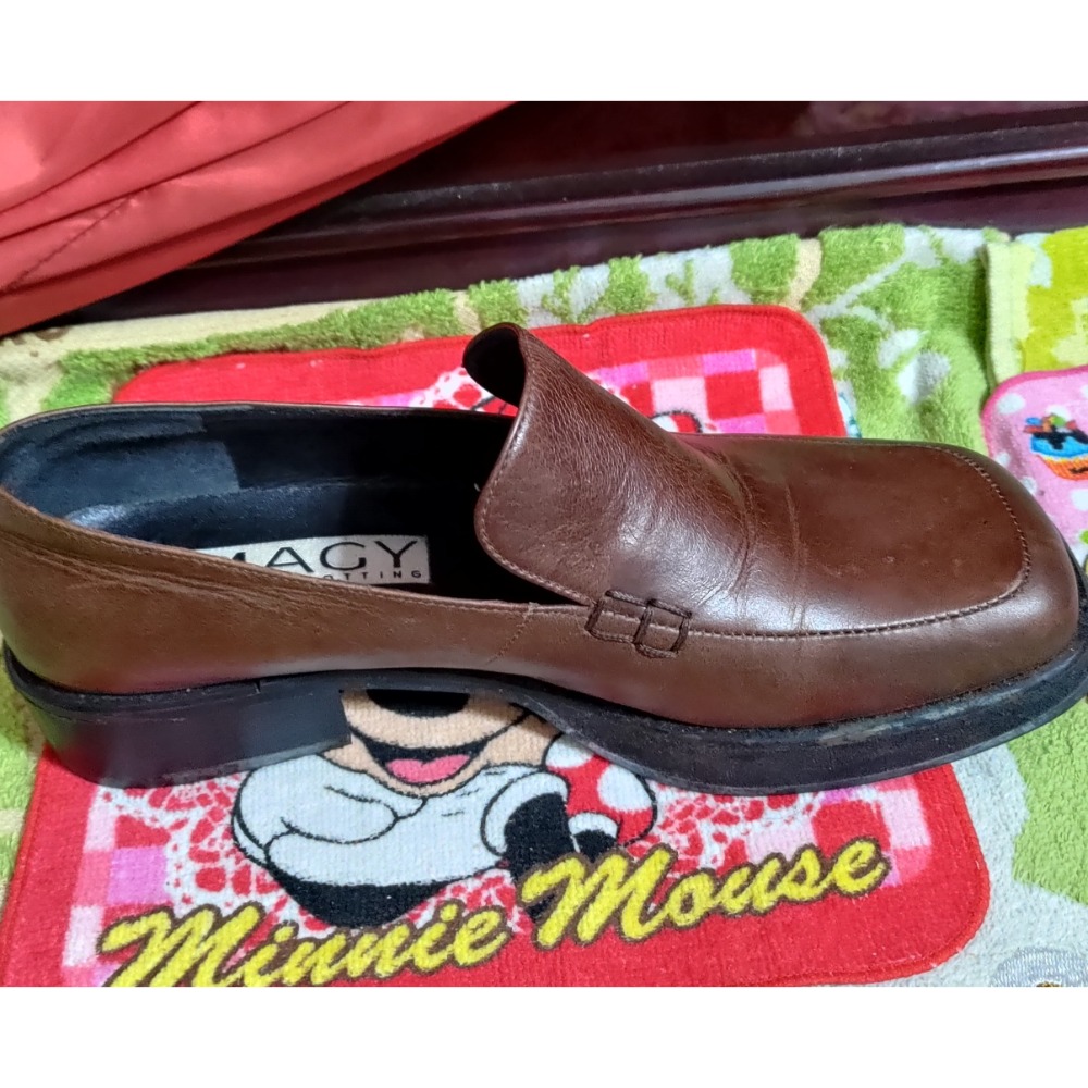 MAGY 方頭真皮 咖啡色 粗跟 樂福鞋22.5公分-細節圖4