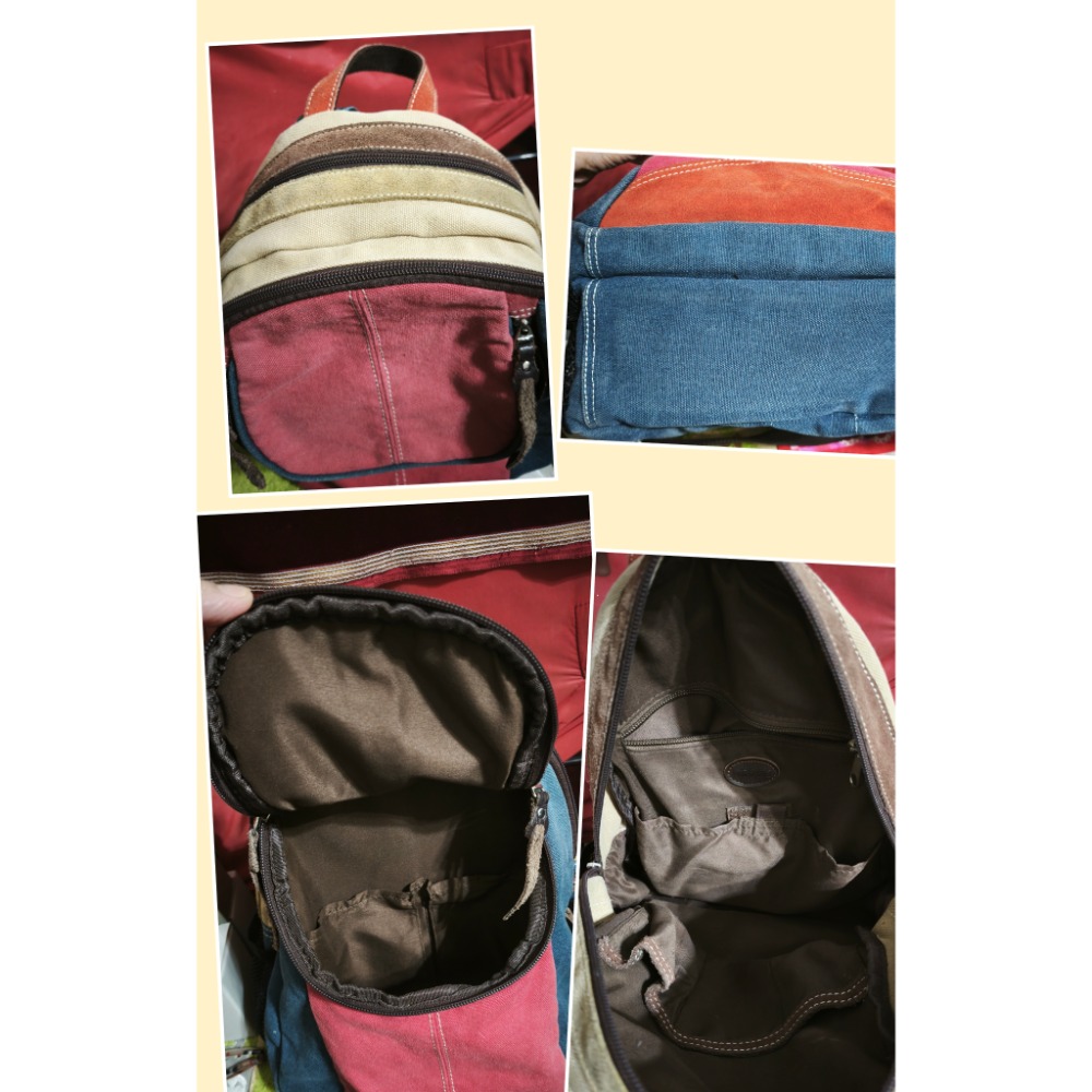 有購燒包後背包 手提包 日本 NEKOMARUKE軍綠帆布三袋格 PORTER 收納包手拿包 In線條手拿袋-細節圖3