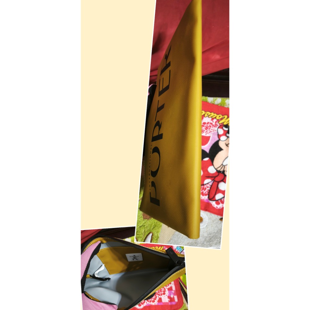 有購燒包後背包 手提包 日本 NEKOMARUKE軍綠帆布三袋格 PORTER 收納包手拿包 In線條手拿袋-細節圖7