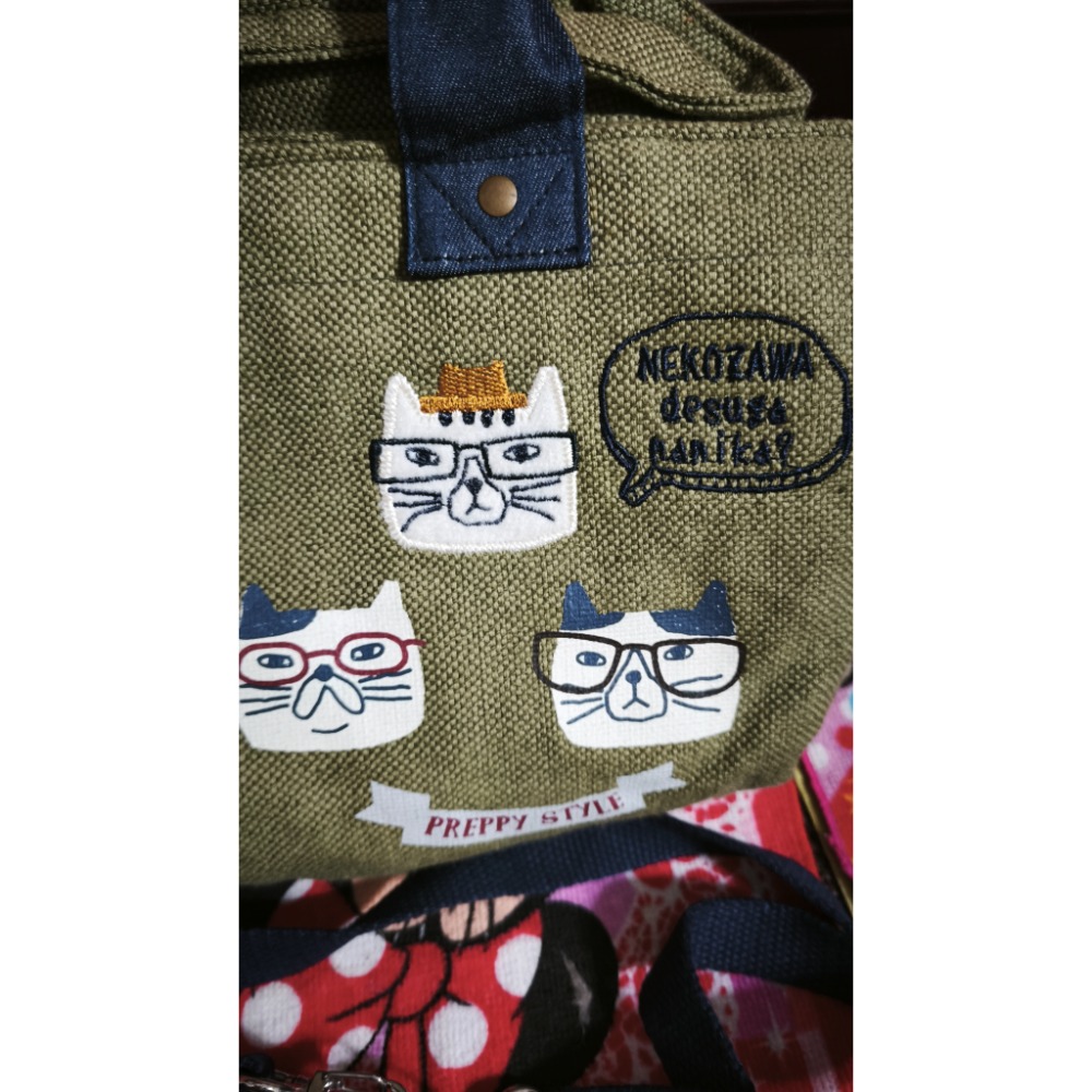 有購燒包後背包 手提包 日本 NEKOMARUKE軍綠帆布三袋格 PORTER 收納包手拿包 In線條手拿袋-細節圖11