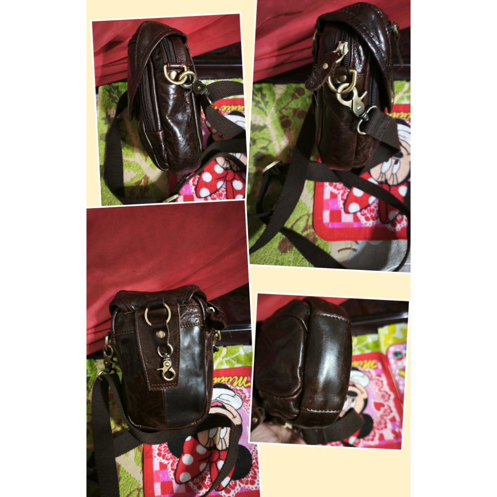 真皮男士手機隔層單斜背包 扣環 SAIME 尼龍防潑水 後背包 Uma hana防水包-細節圖3