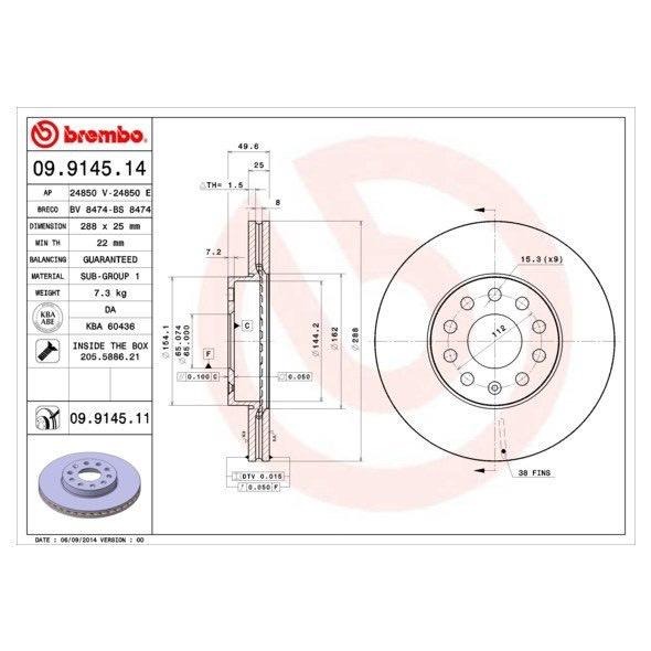 福斯 BEETLE GOLF T-ROC TOURAN 前 煞車碟盤 煞車盤 09914514 1K0615301T-細節圖2