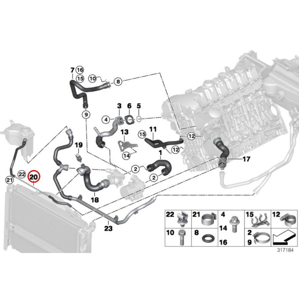 BMW E81 E82 E84 E87 E88 E90 E91 E92 E93 熱水管 水箱上 17127618510-細節圖3