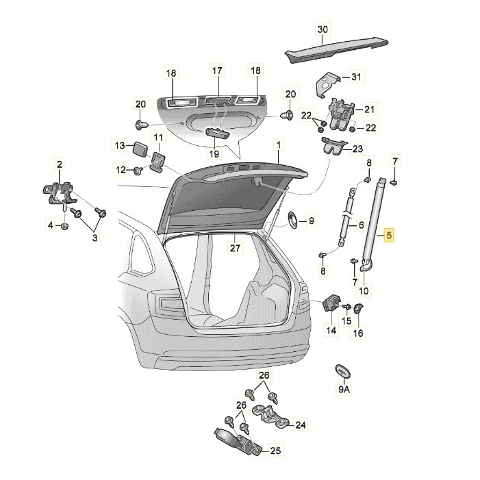 SKODA OCTAVIA III 阿塔 3代 後箱蓋頂桿 電動尾門頂桿 5E9827851F 5E9827852F-細節圖4