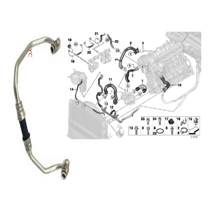 寶馬 E60 渦輪增壓器鐵管 (18號) 11537558899 E82 E88 E89 E90 E91 F01 F02-細節圖4