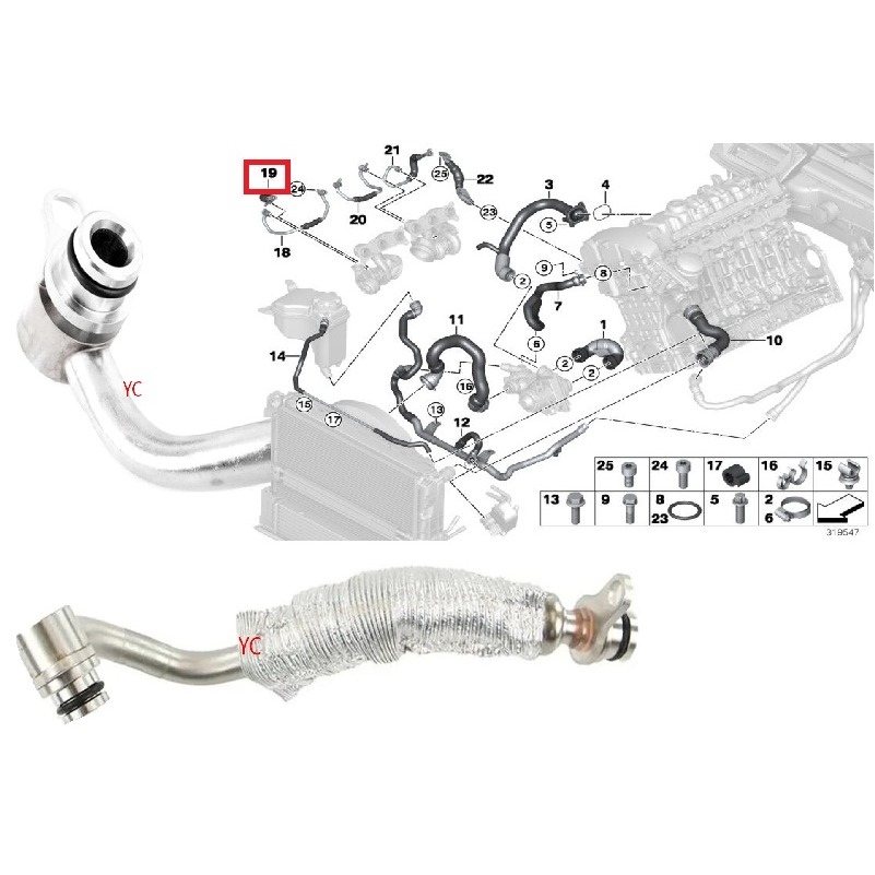 寶馬 E60 E71 渦輪增壓器鐵管 (19號) 11537558900 E82 E88 E90 E91 F01 F02-細節圖4