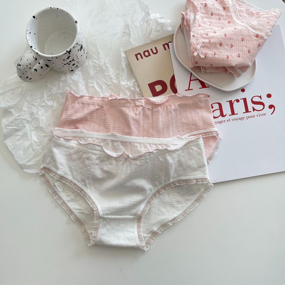 日系可愛少女內褲 女生內褲 中低內褲柔軟舒適 少女內褲 三角內褲流行內褲棉內褲可愛內褲 蝴蝶結 小紅書同款 STARS-細節圖5