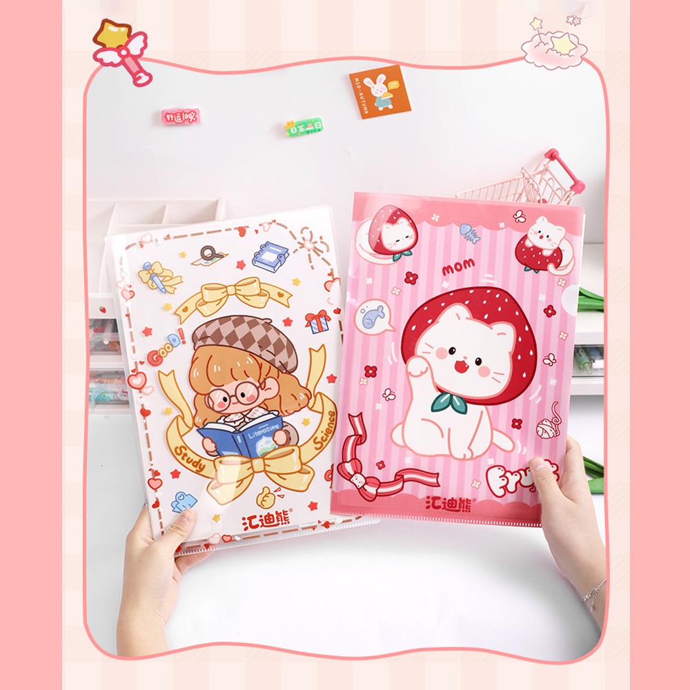 卡通可愛少女心L型A4文件夾 單片夾 文件保護套 透明文件 封套資料夾 開口文件夾  Stars Studio-細節圖8