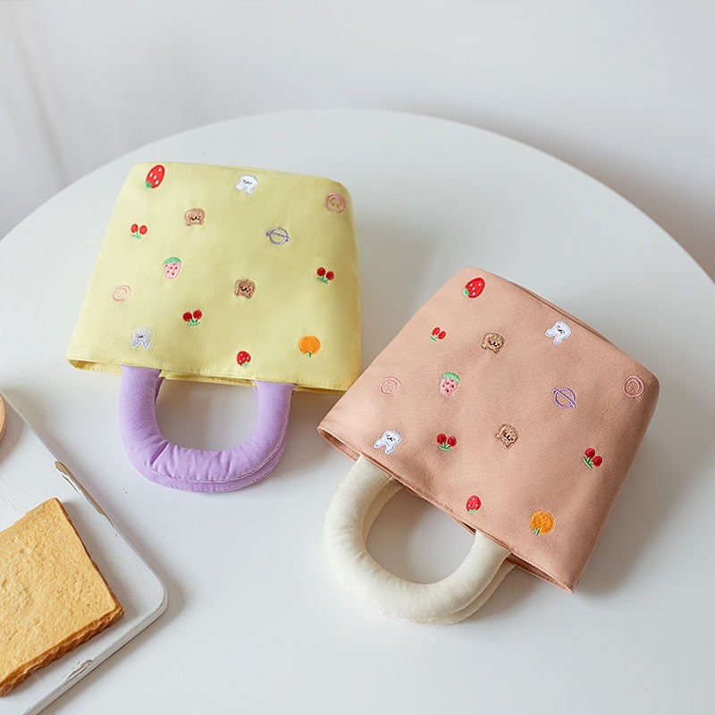 【星辰】可愛撞色包 日系包 多巴胺撞色包 手提包 手提袋 手提帆布包 女學生 兒童可愛拼色 充棉 繡花 手拎 小布包-細節圖3