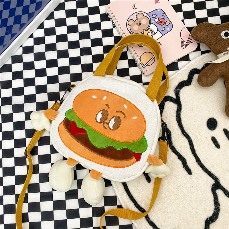 【星辰】漢堡單肩包 小紅書漢堡包 可萌單肩包 小眾單肩 斜跨 帆布包 送女友 可愛系列包 搞怪包 手提包-細節圖8