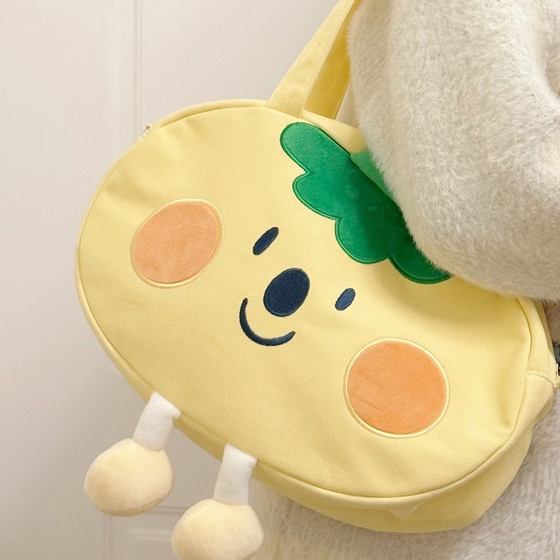 【星辰】番茄兩用帆布包 日系ins可愛卡通帆布包 女設計感 學生上課包 搞怪女孩 通勤 單肩大包 韓系帆布包 ins包-細節圖5