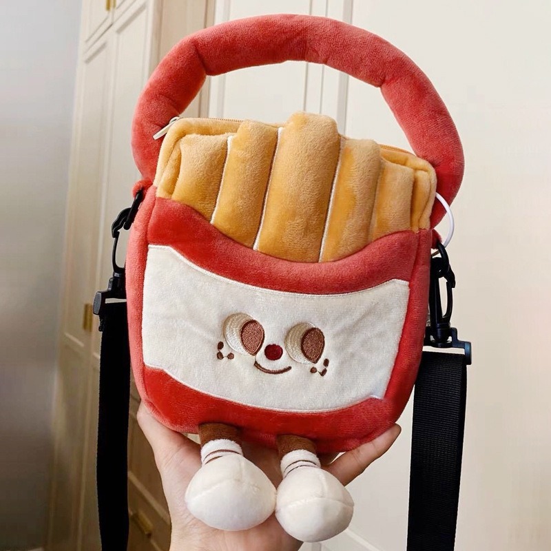 【星辰】薯條包包 四種背法! 不易撞包!薯條公仔包 毛絨手提包 斜跨包 掛脖包 日系通勤ins包 吸睛包 可愛包 搞怪包-細節圖6