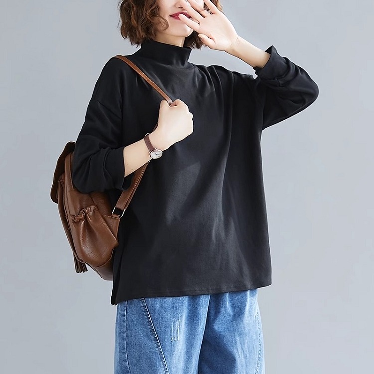 漾貝比中大碼【9154876】造型百搭立領純黑棉質內搭上衣 (38-50)-細節圖3