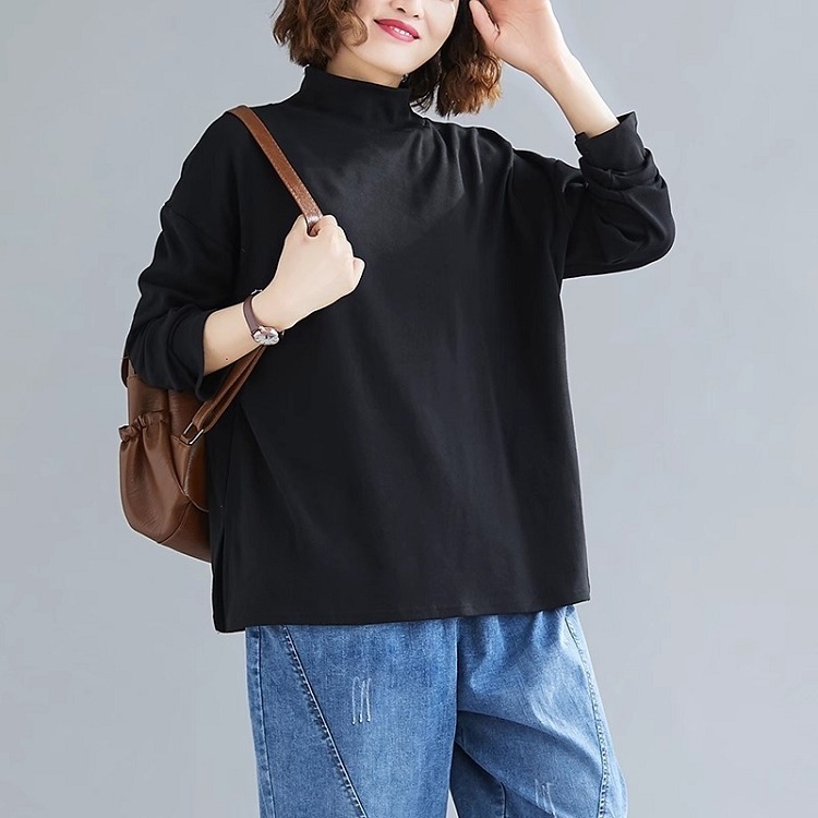 漾貝比中大碼【9154876】造型百搭立領純黑棉質內搭上衣 (38-50)-細節圖4