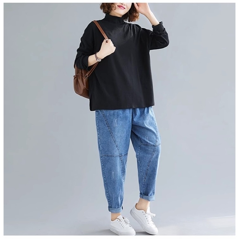 漾貝比中大碼【9154876】造型百搭立領純黑棉質內搭上衣 (38-50)-細節圖5