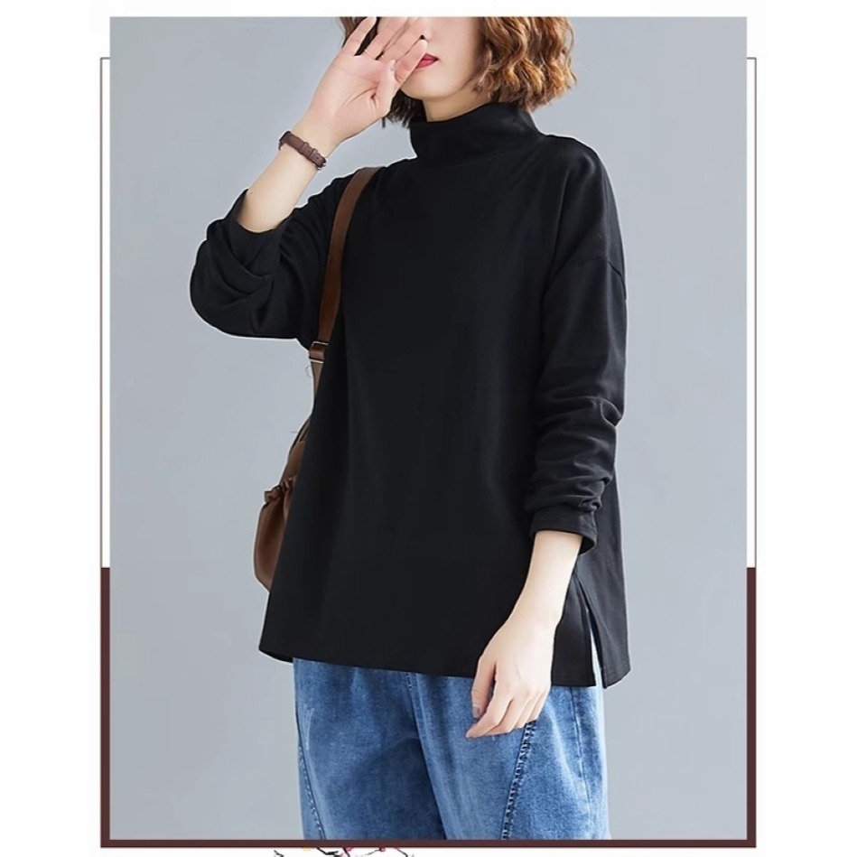 漾貝比中大碼【9154876】造型百搭立領純黑棉質內搭上衣 (38-50)-細節圖6