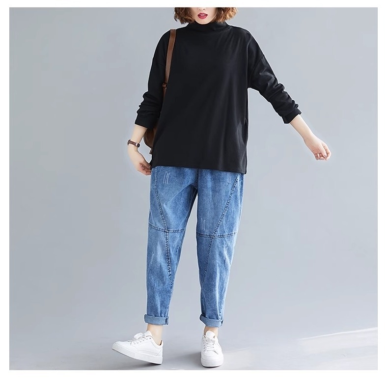 漾貝比中大碼【9154876】造型百搭立領純黑棉質內搭上衣 (38-50)-細節圖7