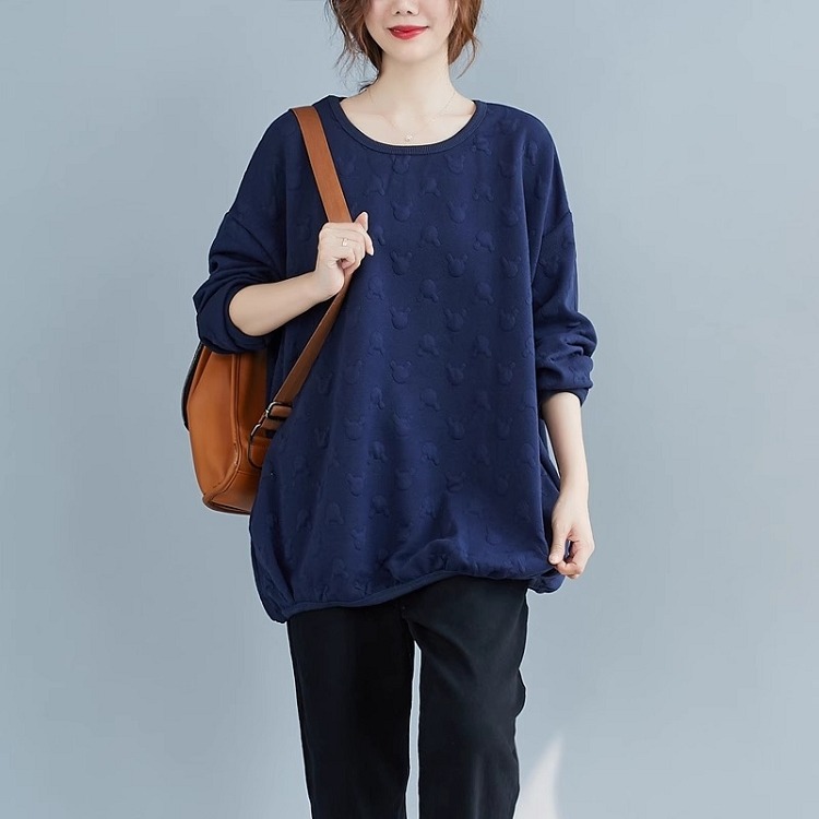 漾貝比中大碼【9154911】圓領立體小熊圓點中厚棉T．藍 (38-52)-細節圖3