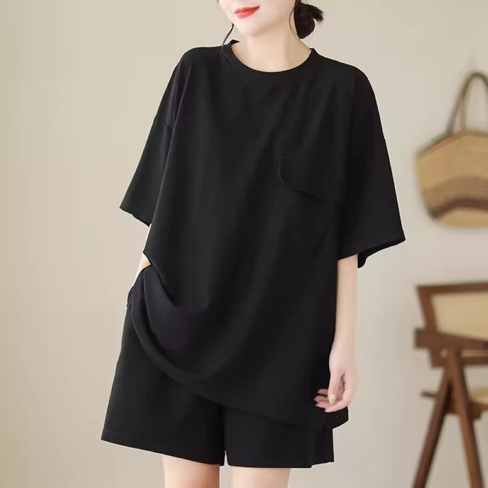 漾貝比【9155059】中大尺碼女裝 圓領開叉大口袋運動休閒上衣褲子套裝．共2色-細節圖2