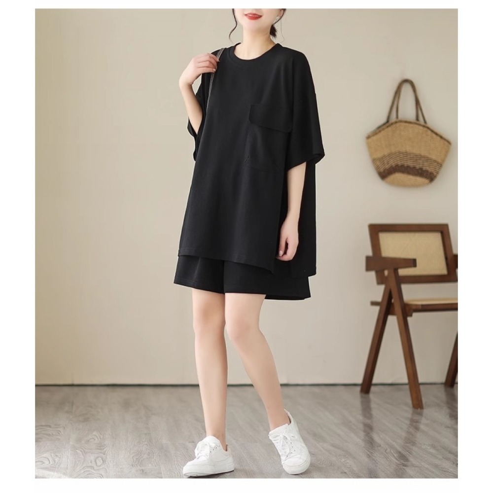 漾貝比【9155059】中大尺碼女裝 圓領開叉大口袋運動休閒上衣褲子套裝．共2色-細節圖3