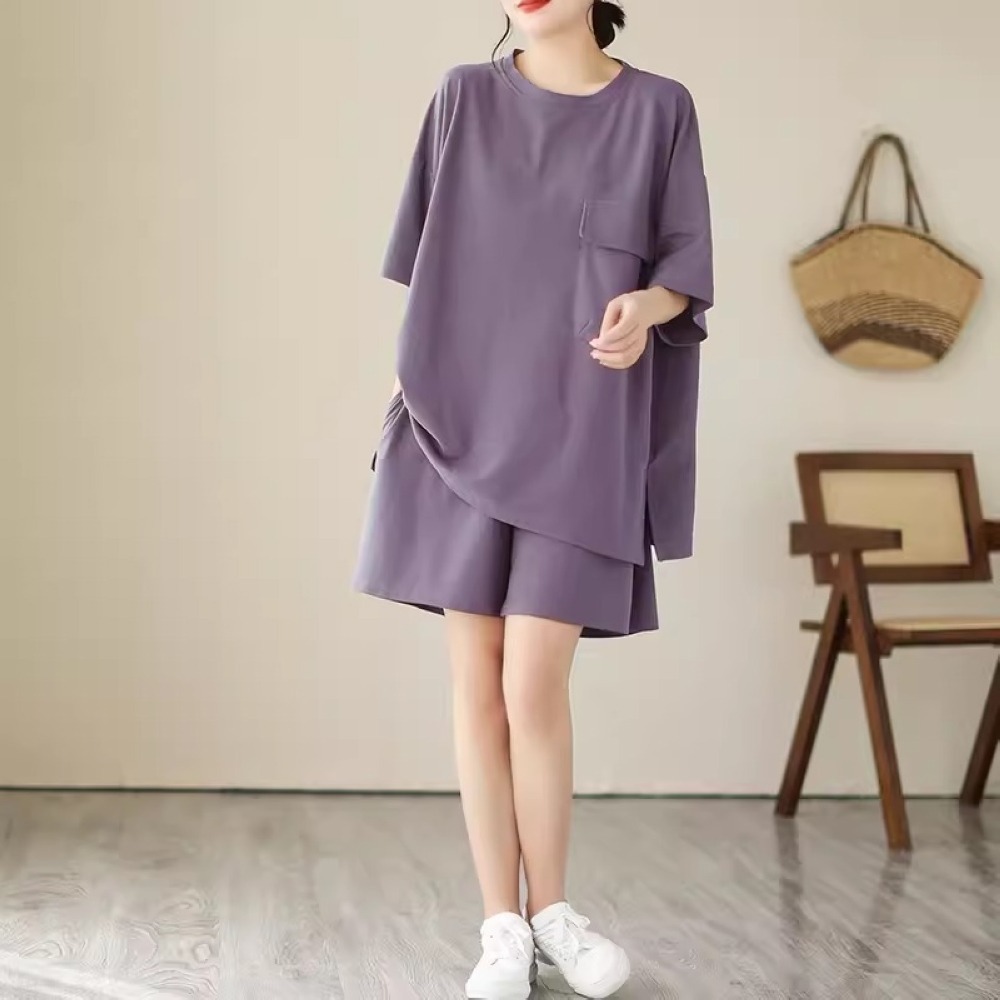 漾貝比【9155059】中大尺碼女裝 圓領開叉大口袋運動休閒上衣褲子套裝．共2色-細節圖5