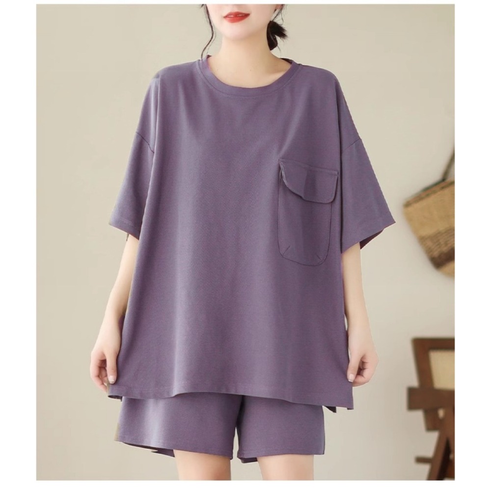 漾貝比【9155059】中大尺碼女裝 圓領開叉大口袋運動休閒上衣褲子套裝．共2色-細節圖6