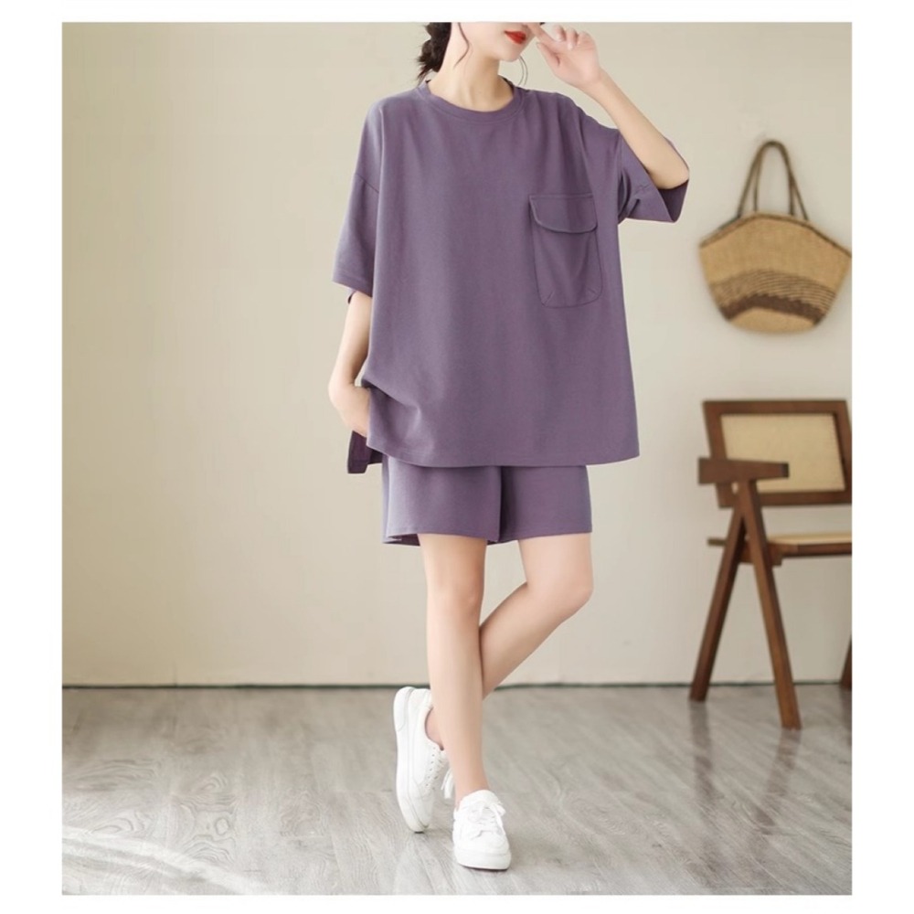 漾貝比【9155059】中大尺碼女裝 圓領開叉大口袋運動休閒上衣褲子套裝．共2色-細節圖7