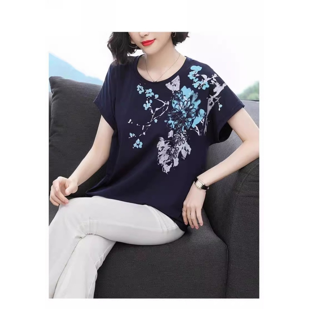 漾貝比【9155063】中大尺碼女裝 肩上中國風立體折花氣質連袖上衣．深藍 (36-45)-細節圖2