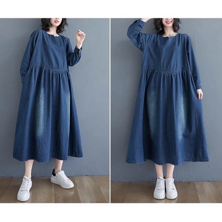 漾貝比【9155245】中大尺碼女裝 韓版小V領腰造型車線寬鬆長版洋裝(36-49)-細節圖3