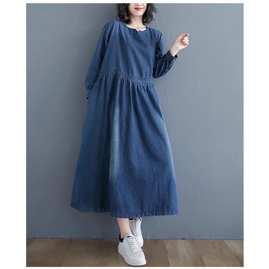 漾貝比【9155245】中大尺碼女裝 韓版小V領腰造型車線寬鬆長版洋裝(36-49)-細節圖6